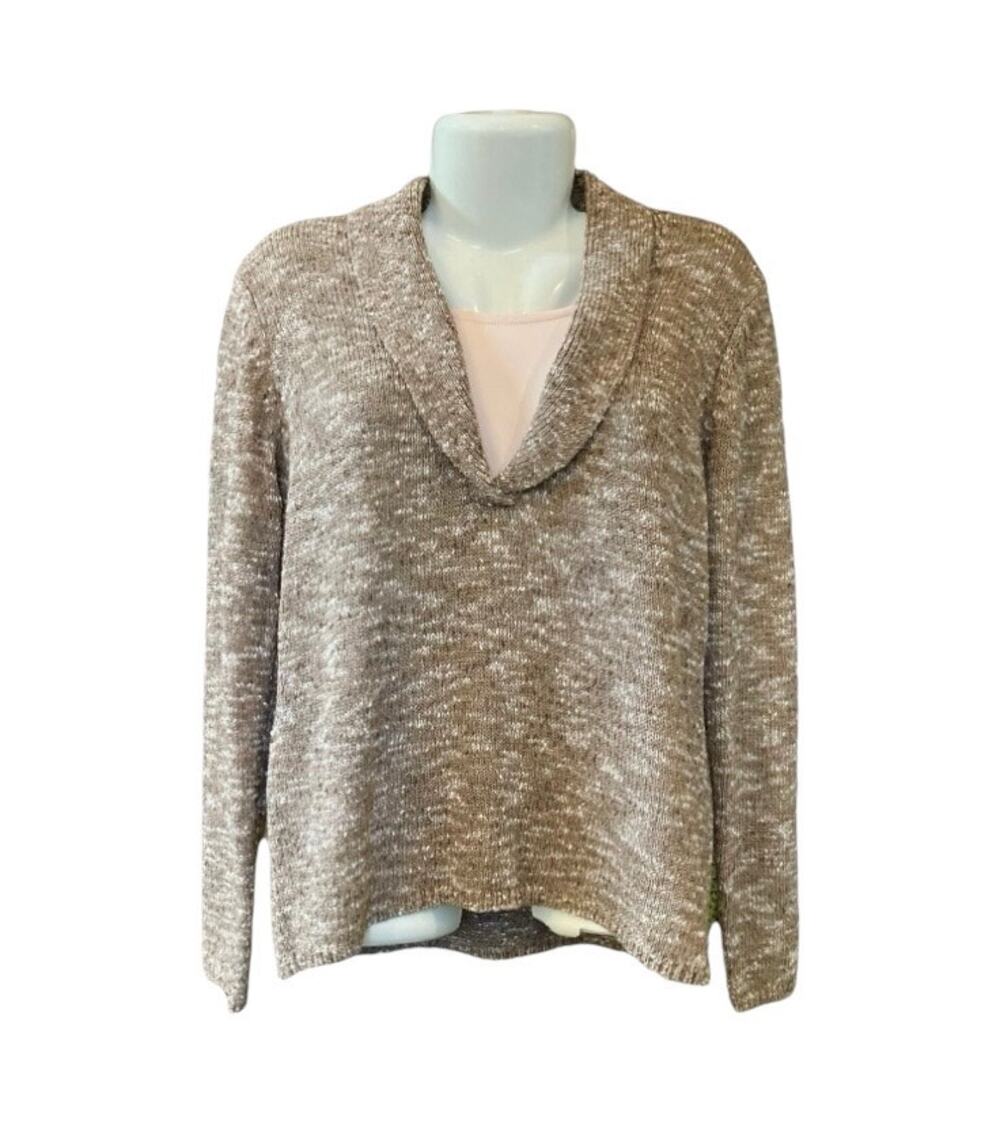 Jones Wear Women's Tan Cowl Neck Sweater W/ Attached Pink Insert | Size XL
